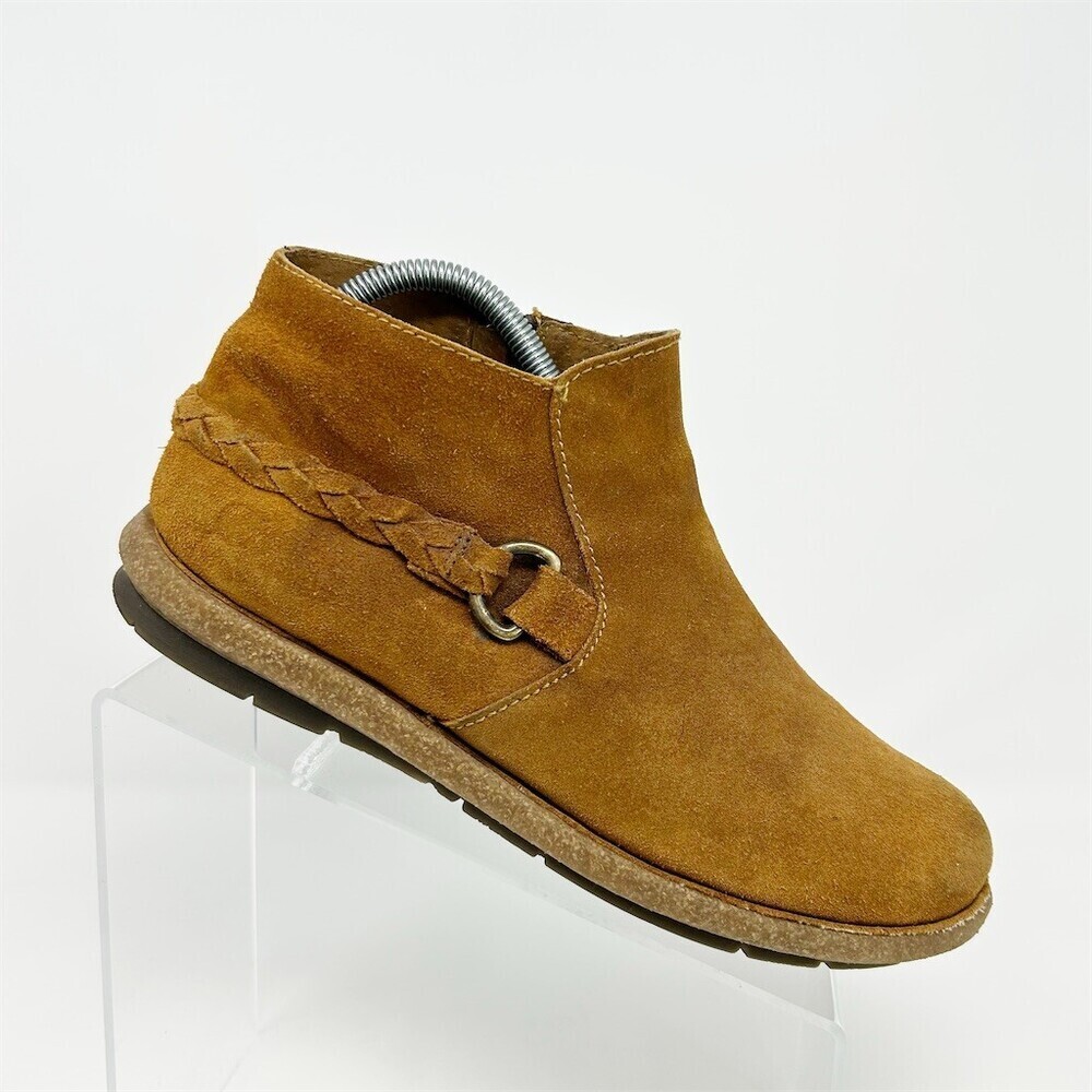 Born Toya Womens Brown Suede Ankle Booties Braided Strap Side Zip Size 9.5
